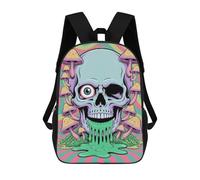 sinyumoney Skull with Mushrooms Trippy Art Backpacks Kids School Backpack School Bag 3D Printed School Bag for Boys Elementary And Middle School Students 17inch