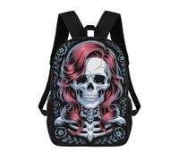 sinyumoney Skull with Pink Hair And Flowers School Backpack Computer Rucksack for School/Work/Travel for Girl, Teen Girls 17inch