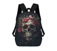 sinyumoney Skull with Pink Roses Decorated Backpack School Water Resistant Travel Backpack Computer Bag - Perfect for Travel, Work And Daily Use 17inch