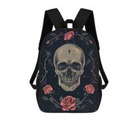 sinyumoney Skull with Pink Roses V Children's Backpacks School 3D Printed Bag Bookbag for Kids Travel Rucksacks Boy Girl Book Bags Kids School Bag 17inch