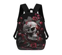sinyumoney Skull with Red Roses Kids School Backpack School Bag 3D Printed School Bag for Boys Elementary And Middle School Students 17inch