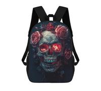 sinyumoney Skull with Roses Art Print Backpack School Daypacks Business Backpack Water Resistant Bookbag for Boys/Girls/Teenagers 17inch