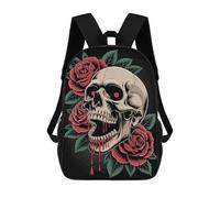 sinyumoney Skull with Roses Illustration Backpack School High Secondary School Bags Casual Backpack for Teenage Girls Boys Women Men 17inch
