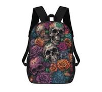 sinyumoney Skulls And Flowers Artistic Fusion School Backpack Water Resistant Computer Rucksack for Teenage Girls Boys Women Men 17inch