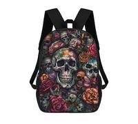sinyumoney Skulls And Flowers Collage Backpack Kids School Bag Boys Cartoon 3D Print Students Schoolbag Laptop Daypack for Boys Girls 17inch