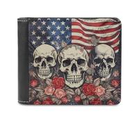 sinyumoney Skulls, Roses, American Flag Artwork 3D Print PU Leather Wallet Slots ID Window RFID Blocking Stylish Slots Note Section Purse Youth Guys 11.7cm*9.5cm