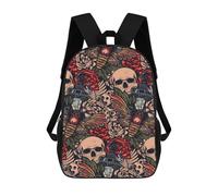 sinyumoney Skulls, Roses, And Butterflies Pattern School Bags Business Laptop Rucksack Bag Unisex Casual Daypack for Teenage Girls Boys Women Men 17inch