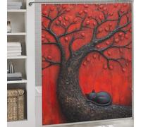 sinyumoney Sleeping Black Japan Cat Beneath Red Tree Hilarious Bath Curtain Washable Waterproof Cloth Fabric Shower Curtain Waterproof Mould for Bathtub Shower Stall 69.69x70.87Inch（177x180cm）
