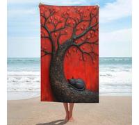 sinyumoney Sleeping Black Japan Cat Beneath Red Tree Towels Large Absorbent Quick Drying Beach Towel for Travel Camping Beach 130cm*80cm