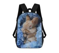sinyumoney Sleeping Bunny in Blue Flowers Backpack School Bag Lightweight Airport College Students Back Pack for Men/Women 17inch