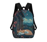 sinyumoney Sleeping Cat in Japanese Garden Backpack School Bag School Secondary High School College Backpack Travel for Boys/Girls/Teenagers 17inch