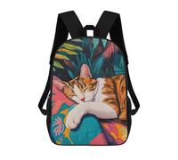 sinyumoney Sleeping Cat in Tropical Garden Backpacks Kids School Backpack Fashion School Bag 3D Printed School Bag for Boys Elementary And Middle School Students 17inch