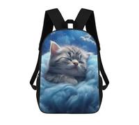 sinyumoney Sleeping Cloud Kitten School Bag 3D Printed Children's School Backpack Casual Fashion Travel Backpacks for Kids School Students 17inch