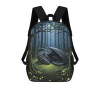 sinyumoney Sleeping Dragon in Quiet Forest Rucksacks 3D Printed Children 17inch Backpacks Fashion Casual Daypack Travel Bags Outdoor Casual Daypack for Boy And Girl