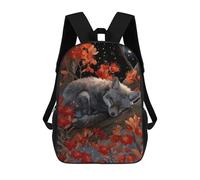 sinyumoney Sleeping Fox in Floral Night Scene School Bags Lightweight Casual Daypack School Backpacks for School/Work/Travel 17inch