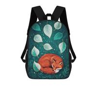 sinyumoney Sleeping Fox with Leaves Illustration Rucksacks 3D Printed Children Backpacks Fashion Casual Daypack Cute Travel Bags Outdoor Casual Daypack for Boy And Girl 17inch