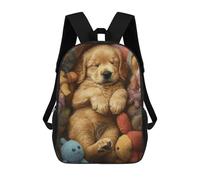 sinyumoney Sleeping Golden Retriever Puppy 3D Printed Children's School Backpack for Kids High Capacity Travel Rucksacks Book Bags Kids School Bag Back Pack 17inch