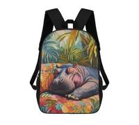 sinyumoney Sleeping Hippo Backpack School Bag Large School Backpack for Boys for Teenage Girls Boys Women Men 17inch