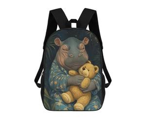 sinyumoney Sleeping Hippo with Teddy Bear Backpack School Bag Business Laptop Rucksack Bag Unisex Casual Daypack for Teenage Girls Boys Women Men 17inch