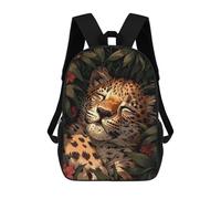 sinyumoney Sleeping Leopard in Flowers Backpack 3D Printed Children's School Backpack for Kids High Capacity Travel Rucksacks Book Bags Kids School Bag Back Pack 17inch