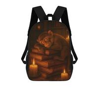 sinyumoney Sleeping Monkey on Books with Candles Kids School Backpack 17 Inch School Bag 3D Printed School Bag for Boys Elementary And Middle School Students