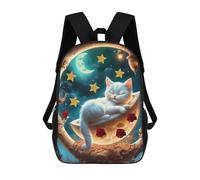 sinyumoney Sleeping Moonlit Cat Fantasy School Bags Large Lightweight Casual Backpack for Camping Outdoor Adventures And Daily Travel 17inch