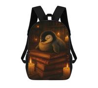 sinyumoney Sleeping Penguin on Books with Candles 3D Printed Children's 17 Inch Backpacks 3D Printed Casual School Bag for Boys Elementary And Middle