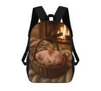 sinyumoney Sleeping Piglet in Basket by Fireplace Backpack School Bag Water Resistant Travel Backpack Computer Bag for Teenage Girls Boys Women Men 17inch