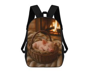 sinyumoney Sleeping Piglet in Basket by Fireplace Backpack School Bag Water Resistant Travel Backpack Computer Bag for Teenage Girls Boys Women Men 17inch