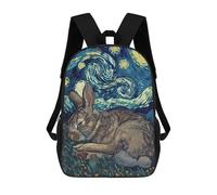 sinyumoney Sleeping Rabbit Starry Night Art Backpack for School 3D Printed Boys Girls School BagChildren Bookbag Travel Rucksack 17inch