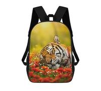 sinyumoney Sleeping Tiger in A Field of Flowers School Backpack Fashion Stationery Backpack Waterproof Casual Daypacks for Teenage Girls Boys Women Men 17inch