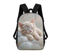 sinyumoney Sleeping White Kitten on Clouds 3D Printed Kids Backpacks Boys Fashion School Bag Travel Backpacks School Bags for Boys Elementary School Students 17inch