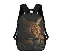 sinyumoney Sleepy Cat with Coffee Mug Kids Backpack,School Backpack Kids School Bag 3D Printed Cartoon Large Capacity Backpack for Kids Boys And Girls 17inch