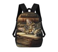 sinyumoney Sleepy Kitten on Books Children's Backpacks 17inch School Backpack 3D Printed Bag Bookbag for Kids Travel Rucksacks Boy Girl Book Bags Kids School Bag