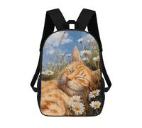 sinyumoney Sleepy Orange Cat in Daisies 17inch School Bag 3D Printed Children's School Backpack Casual Fashion Travel Backpacks for Kids School Students