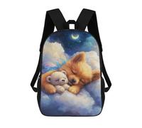 sinyumoney Sleepy Puppy & Teddy Bear Cloudscape School Bag 3D Printed 17inch Backpacks Fashion Kids School Backpack Rucksacks for Boys Elementary And Middle School Students