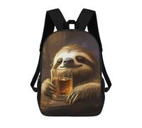 sinyumoney Sloth Drinking Bourbon Whiskey 3D Printed Children's School Backpack for Kids Travel Rucksacks Book Bags Kids School Bag 17inch