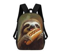 sinyumoney Sloth Eating Hot Dog Kids School Backpack School Bag 3D Printed School Bag for Boys Elementary And Middle School Students 17inch