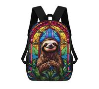 sinyumoney Sloth Stained Glass Backpack with Pocket 3D Printed Backpacks, Travel Rucksacks Book Bags Kids School Bag 17inch