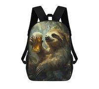 sinyumoney Sloth with Beer Backpacks Kids School Backpack School Bag 3D Printed School Bag for Boys Elementary And Middle School Students 17inch