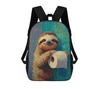 sinyumoney Sloth with Toilet Paper Roll-2 Rucksacks 3D Printed Children 17inch Backpacks Fashion Casual Daypack Travel Bags Outdoor Casual Daypack for Boy And Girl