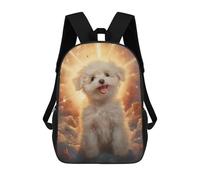 sinyumoney Smiling Bichon Frise in Heaven Backpacks Kids Student Schoolbag 3D Printed Backpacks Elementary And Middle School Students Backpacks for Boys Girls 17inch