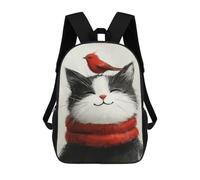 sinyumoney Smiling Cat with Bird Children's School Backpack 3D Printed for Kids Travel Rucksacks Book Bags Kids School Bag 17inch