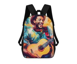 sinyumoney Smiling Guitarist Painting School Backpack 3D Printed Children's 17inch Backpacks Bag Bookbag for Kids Boy Girl Book Bags Kids School Bag Travel Rucksacks