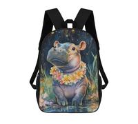 sinyumoney Smiling Hippo with Flowers School Backpack for Girls 17inch Casual Daypack Lightweight Rucksack Boy Girl Backpack for Middle School Students