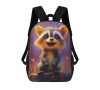 sinyumoney Smiling Raccoon Illustration Kids School Backpack School Bag 3D Printed School Bag for Boys Elementary And Middle School Students 17inch