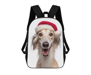 sinyumoney Smiling Saluki Dog with Santa Hat School Backpack Large Water Resistant Laptop Backpack for Boys/Girls/Teenagers 17inch