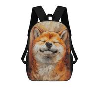 sinyumoney Smiling Shiba Inu Oil Painting Children's Backpack, 3D Printed School Backpack, Backpack for Boys Girls, Adjustable School Bag for Primary School 17inch