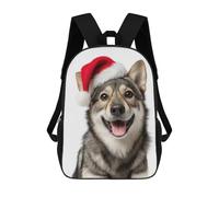 sinyumoney Smiling Swedish Vallhund Dog with Santa Hat Backpack School Bag Large School Backpack for Boys for Teenage Girls Boys Women Men 17inch