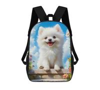 sinyumoney Smiling White Pomeranian Puppy School Bags Water Resistant Travel Backpack Computer Bag - Perfect for Travel, Work And Daily Use 17inch